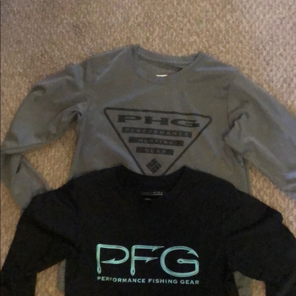 Two boys Columbia long sleeve shirts